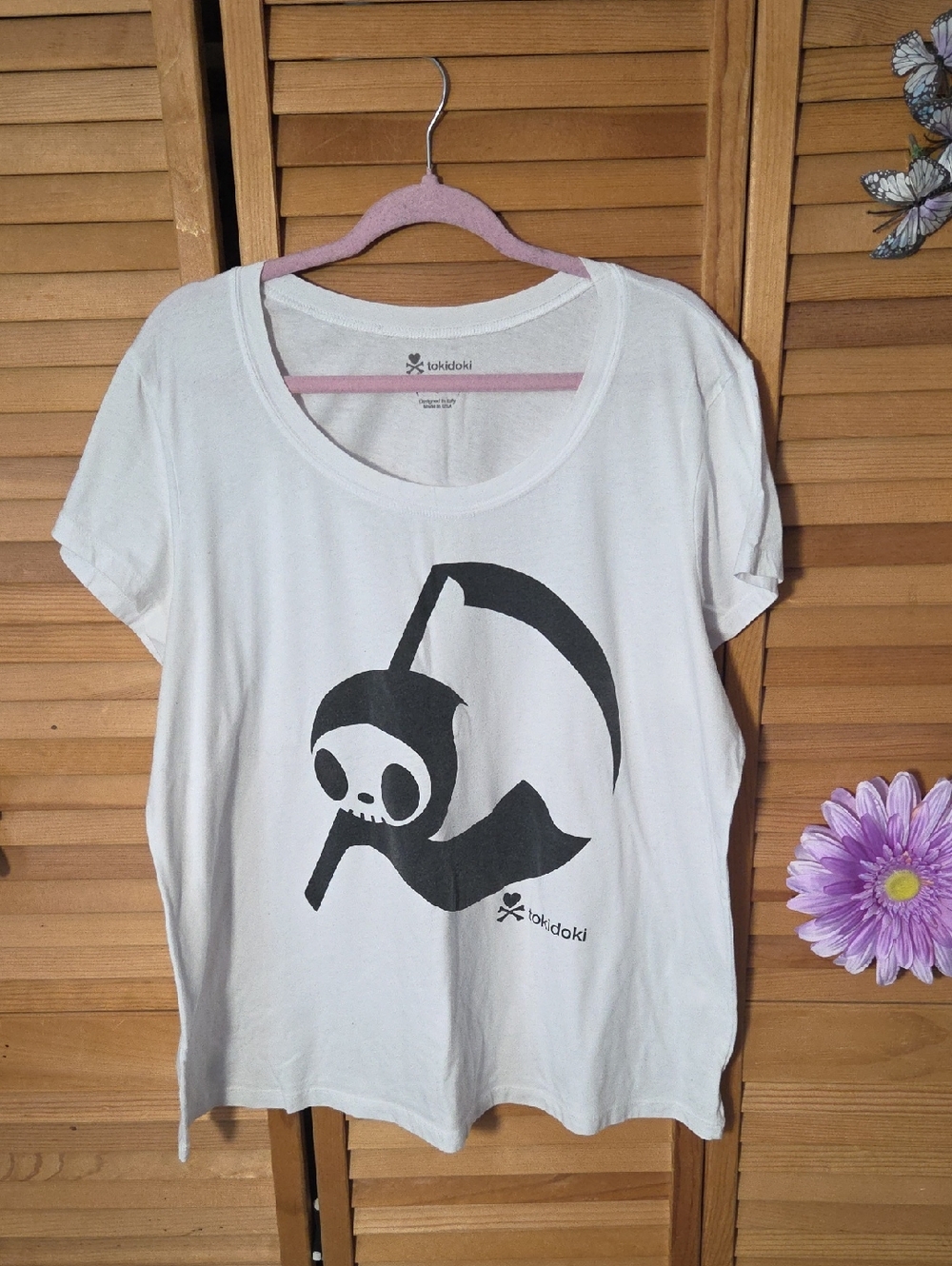 tokidoki White Tee with Black Grim Reaper Graphic